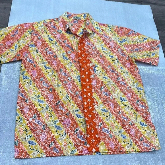 Popilier Other - [XL]Popilier Bali Short Sleeve Orange/Yellow Floral Button Up Shirt